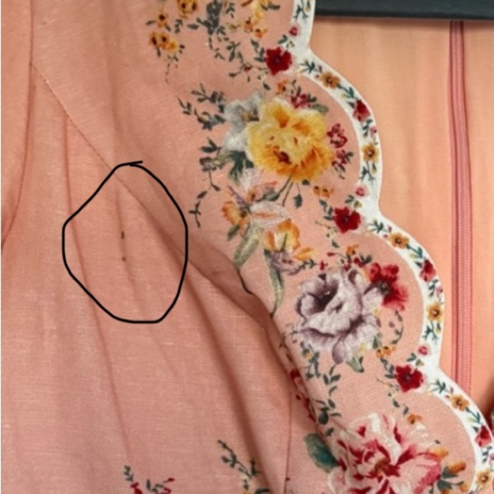 Zimmermann Zinnia Scallop Mini Dress Pink Floral Long Sleeve Linen - Size XS - Picture 11 of 15